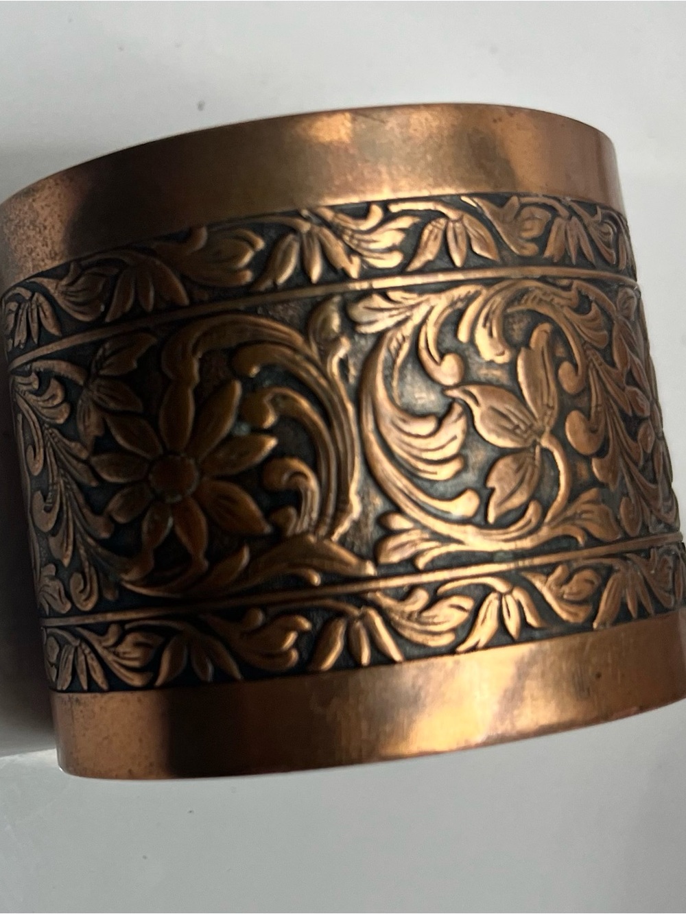Wide Solid 100% Copper Engraved Floral Cuff Bracelet | Vintage Boho Artisan - Picture 5 of 9
